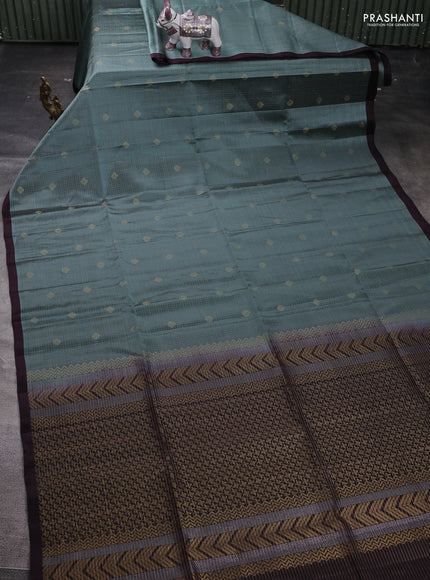 Pastel Blue & Wine Kanchipuram Soft Silk - Checks
