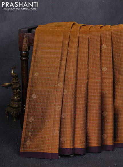Honey & Wine Kanchipuram Soft Silk - Checks