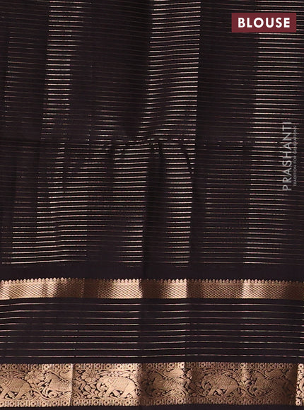 Peacock Green & Coffee Brown Kanchipuram Soft Silk - Checks