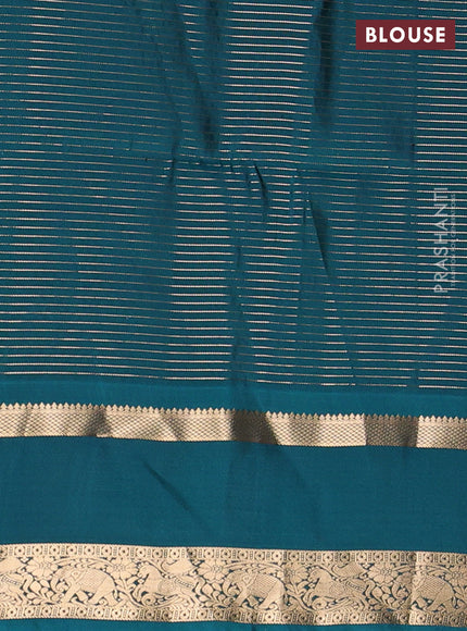 Rust & Peacock Blue Kanchipuram Soft Silk - Checks
