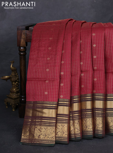 Maroon & Green Kanchipuram Soft Silk - Checks