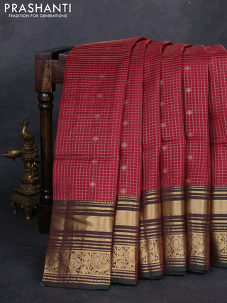 Maroon & Green Kanchipuram Soft Silk - Checks