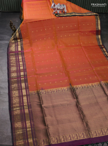 Sunset Orange & Purple Kanchipuram Soft Silk - Checks