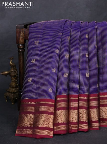 Blue & Magenta Pink Kanchipuram Soft Silk - Checks