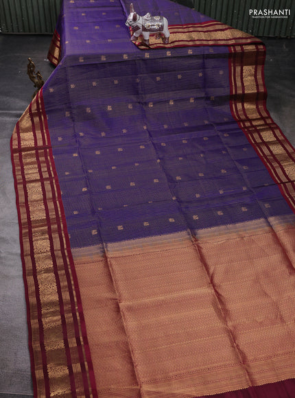 Blue & Magenta Pink Kanchipuram Soft Silk - Checks