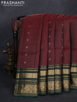 Maroon & Bottle Green Kanchipuram Soft Silk - Checks
