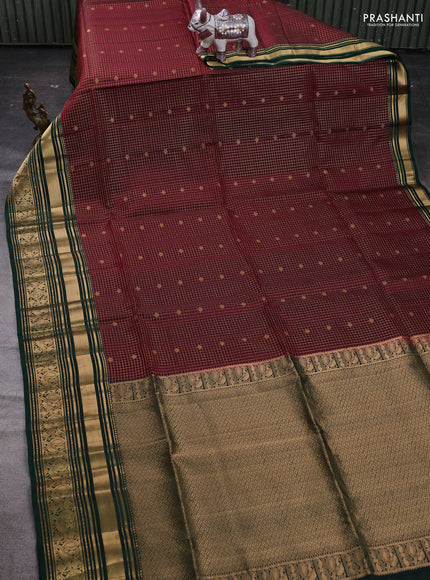 Maroon & Bottle Green Kanchipuram Soft Silk - Checks