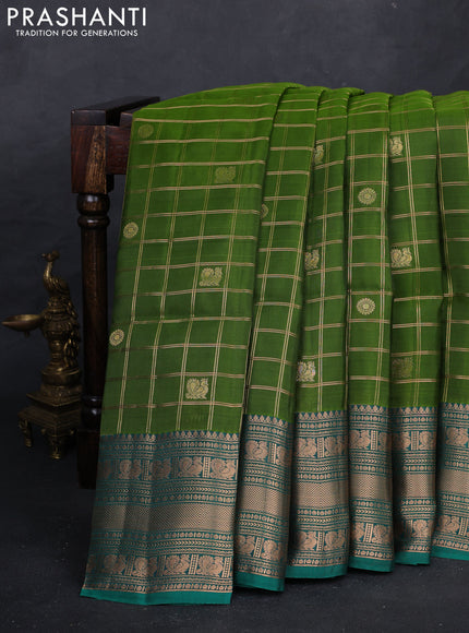 Green & Teal Green Kanchipuram Soft Silk - Checks