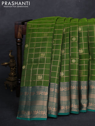Green & Teal Green Kanchipuram Soft Silk - Checks
