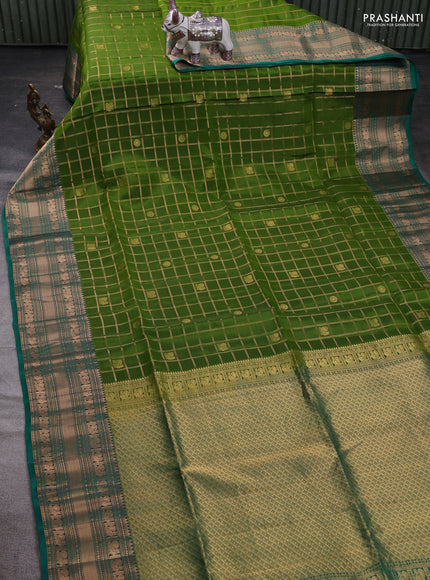 Green & Teal Green Kanchipuram Soft Silk - Checks