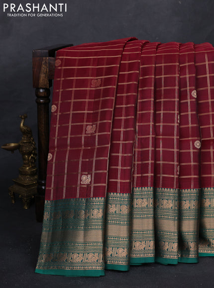 Maroon & Green Kanchipuram Soft Silk - Checks