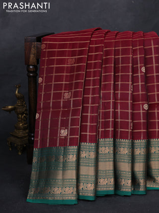 Maroon & Green Kanchipuram Soft Silk - Checks