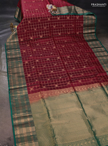 Maroon & Green Kanchipuram Soft Silk - Checks