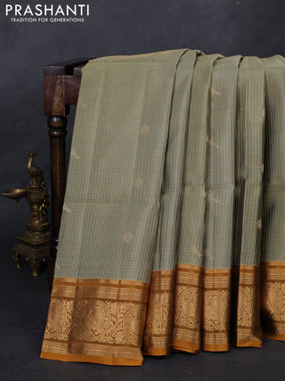 Elaichi Green & Mustard Yellow Kanchipuram Soft Silk - Checks