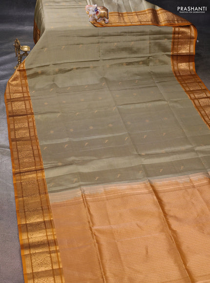 Elaichi Green & Mustard Yellow Kanchipuram Soft Silk - Checks