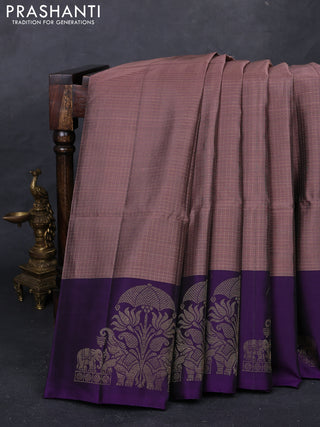 Rosy Brown & Purple Kanchipuram Soft Silk - Checks