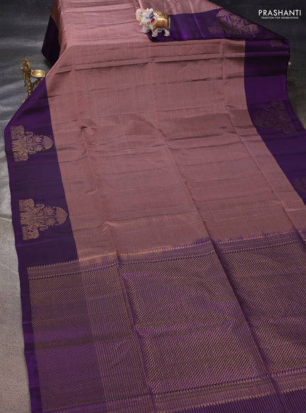 Rosy Brown & Purple Kanchipuram Soft Silk - Checks