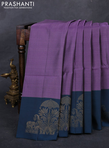 Lavender & Peacock Blue Kanchipuram Soft Silk - Checks