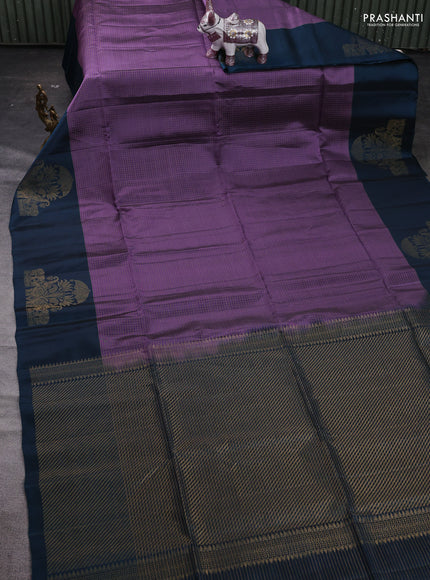 Lavender & Peacock Blue Kanchipuram Soft Silk - Checks