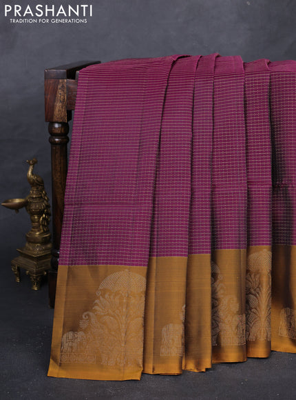Magenta Pink & Mustard Yellow Kanchipuram Soft Silk - Checks