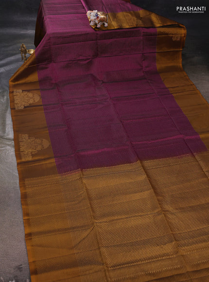 Magenta Pink & Mustard Yellow Kanchipuram Soft Silk - Checks