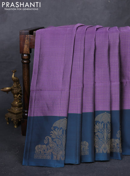 Pastel Purple & Peacock Blue Kanchipuram Soft Silk - Checks