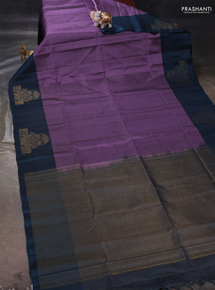 Pastel Purple & Peacock Blue Kanchipuram Soft Silk - Checks