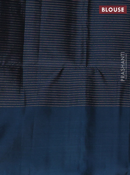 Pastel Purple & Peacock Blue Kanchipuram Soft Silk - Checks