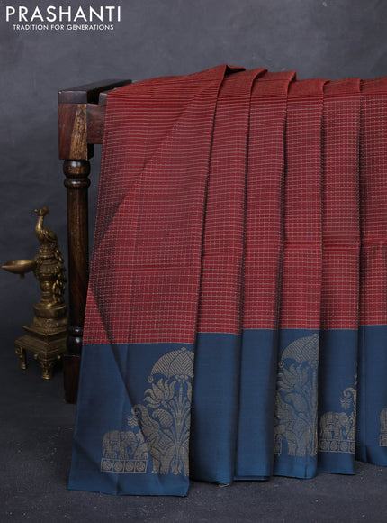 Maroon & Peacock Blue Kanchipuram Soft Silk - Checks