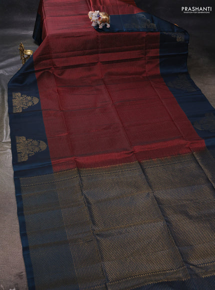 Maroon & Peacock Blue Kanchipuram Soft Silk - Checks