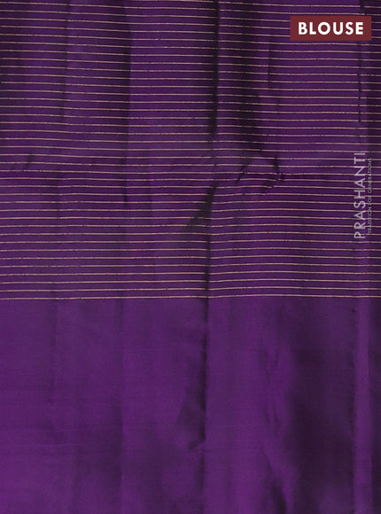 Peacock Blue & Violet Kanchipuram Soft Silk - Checks