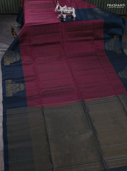 Magenta Pink & Peacock Blue Kanchipuram Soft Silk - Checks