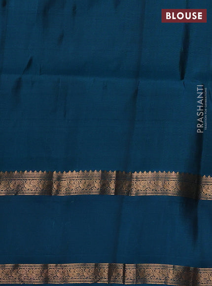 Pastel Brown & Teal Blue Kanchipuram Soft Silk - Checks