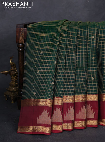 Bottle Green & Maroon Kanchipuram Soft Silk - Checks