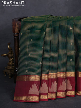 Bottle Green & Maroon Kanchipuram Soft Silk - Checks