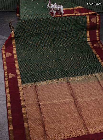 Bottle Green & Maroon Kanchipuram Soft Silk - Checks