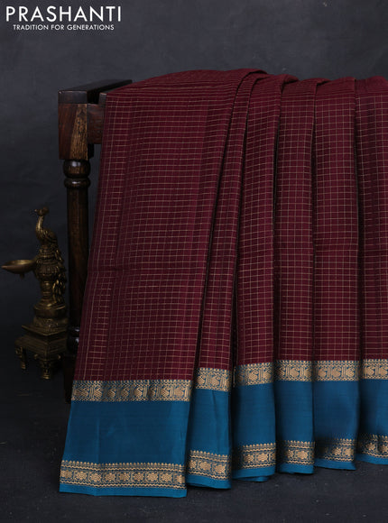 Maroon & Teal Blue Kanchipuram Soft Silk - Checks