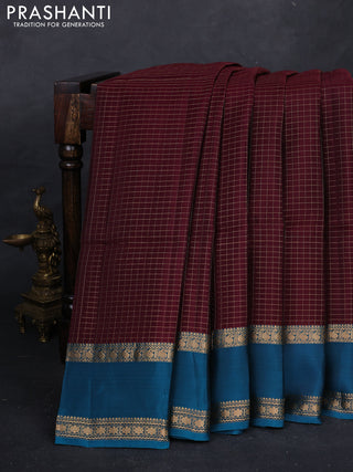 Maroon & Teal Blue Kanchipuram Soft Silk - Checks