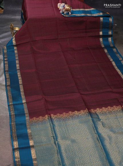 Maroon & Teal Blue Kanchipuram Soft Silk - Checks