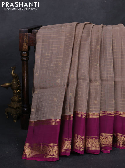 Pastel Brown & Magenta Pink Kanchipuram Soft Silk - Checks