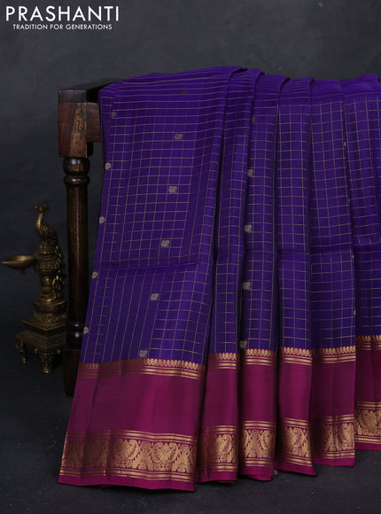 Violet & Magenta Pink Kanchipuram Soft Silk - Checks