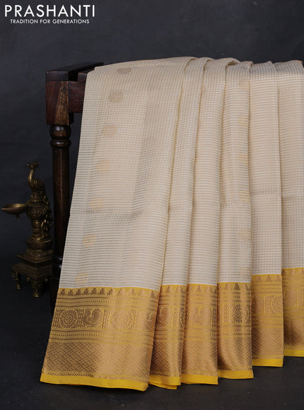 Cream & Yellow Kanchipuram Soft Silk - Checks