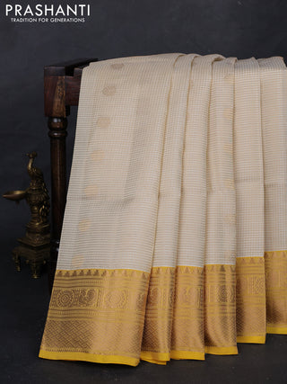Cream & Yellow Kanchipuram Soft Silk - Checks