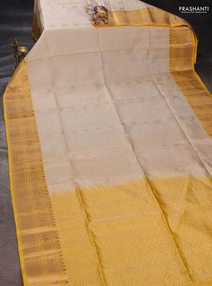 Cream & Yellow Kanchipuram Soft Silk - Checks