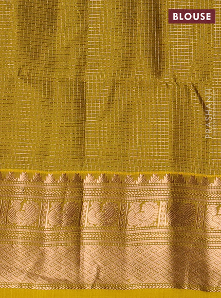 Black & Mustard Yellow Kanchipuram Soft Silk - Checks