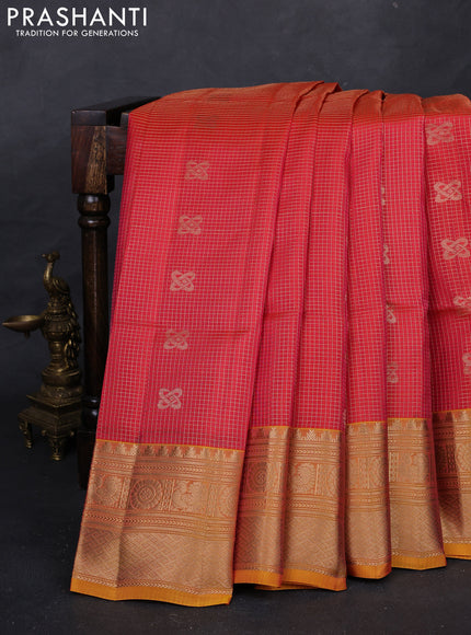 Orange & Yellow Kanchipuram Soft Silk - Checks