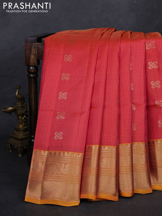 Orange & Yellow Kanchipuram Soft Silk - Checks