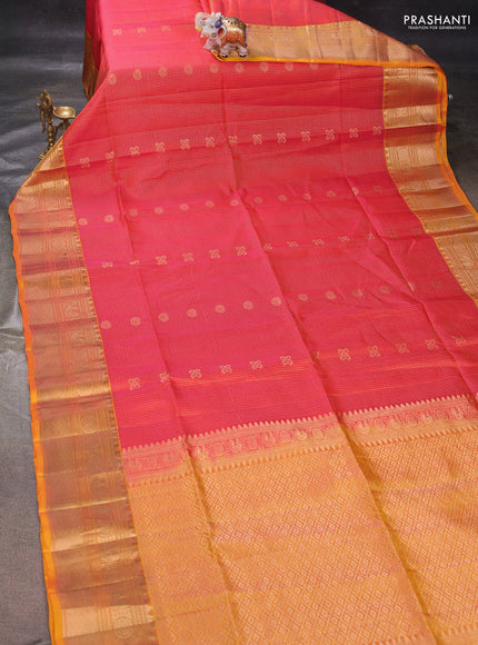 Orange & Yellow Kanchipuram Soft Silk - Checks