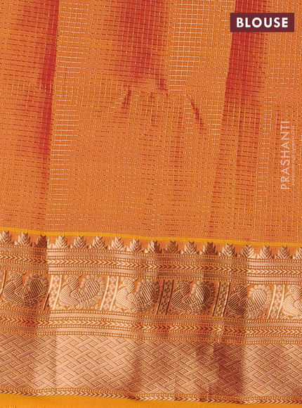 Orange & Yellow Kanchipuram Soft Silk - Checks