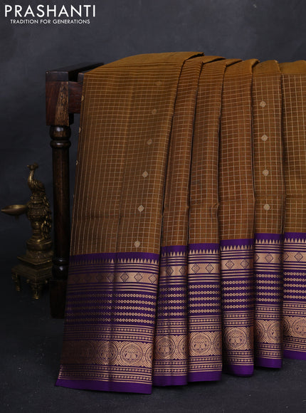 Mustard & Violet Kanchipuram Soft Silk - Checks